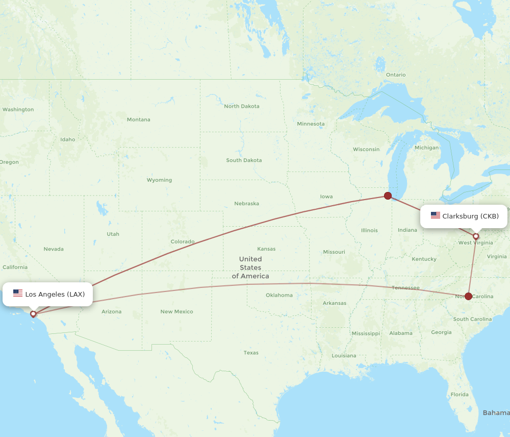 Flights from Clarksburg to Los Angeles CKB to LAX Flight Routes