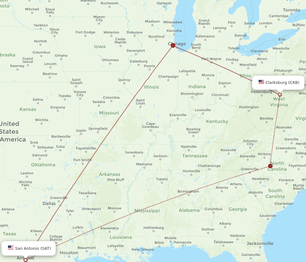 Flights from Clarksburg to San Antonio CKB to SAT Flight Routes