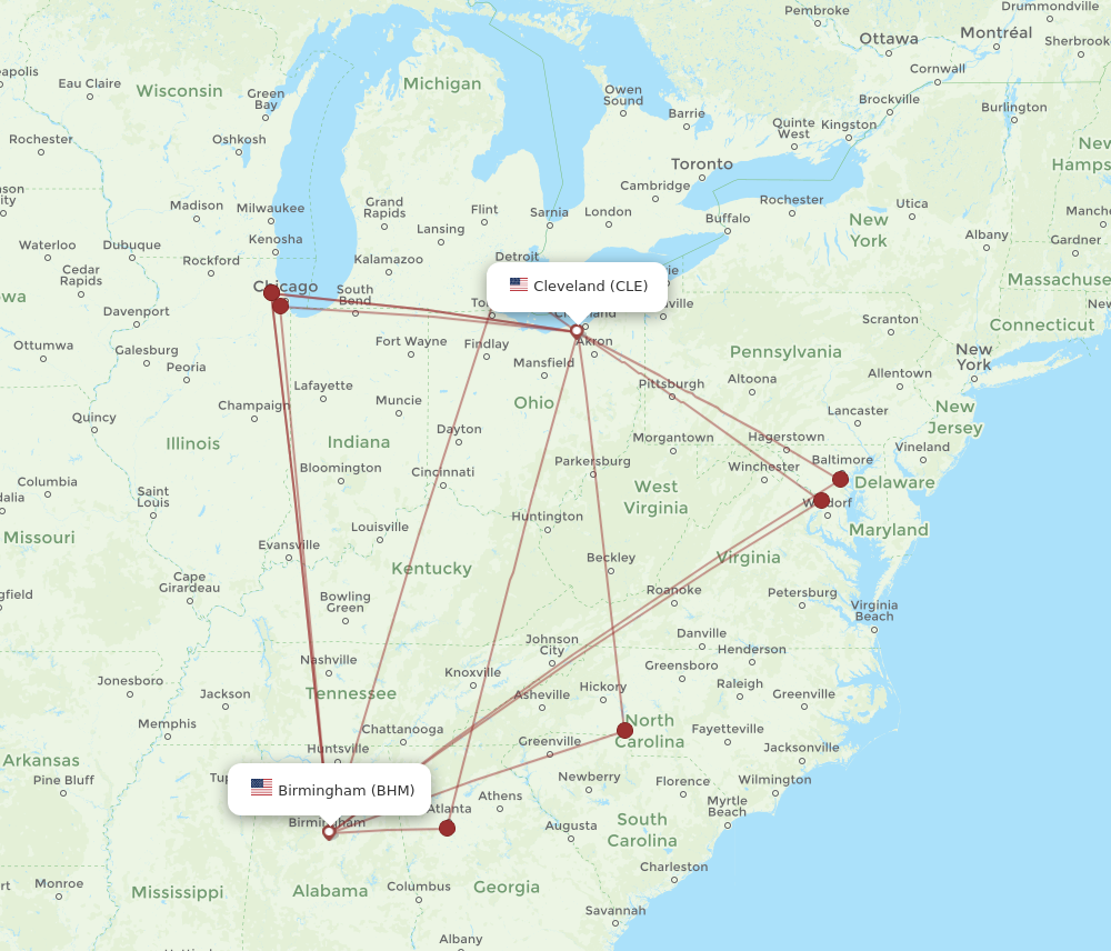 Flights from Cleveland to Birmingham CLE to BHM Flight Routes