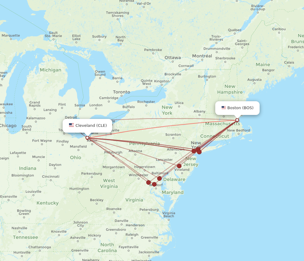 Flights from Cleveland to Boston CLE to BOS Flight Routes