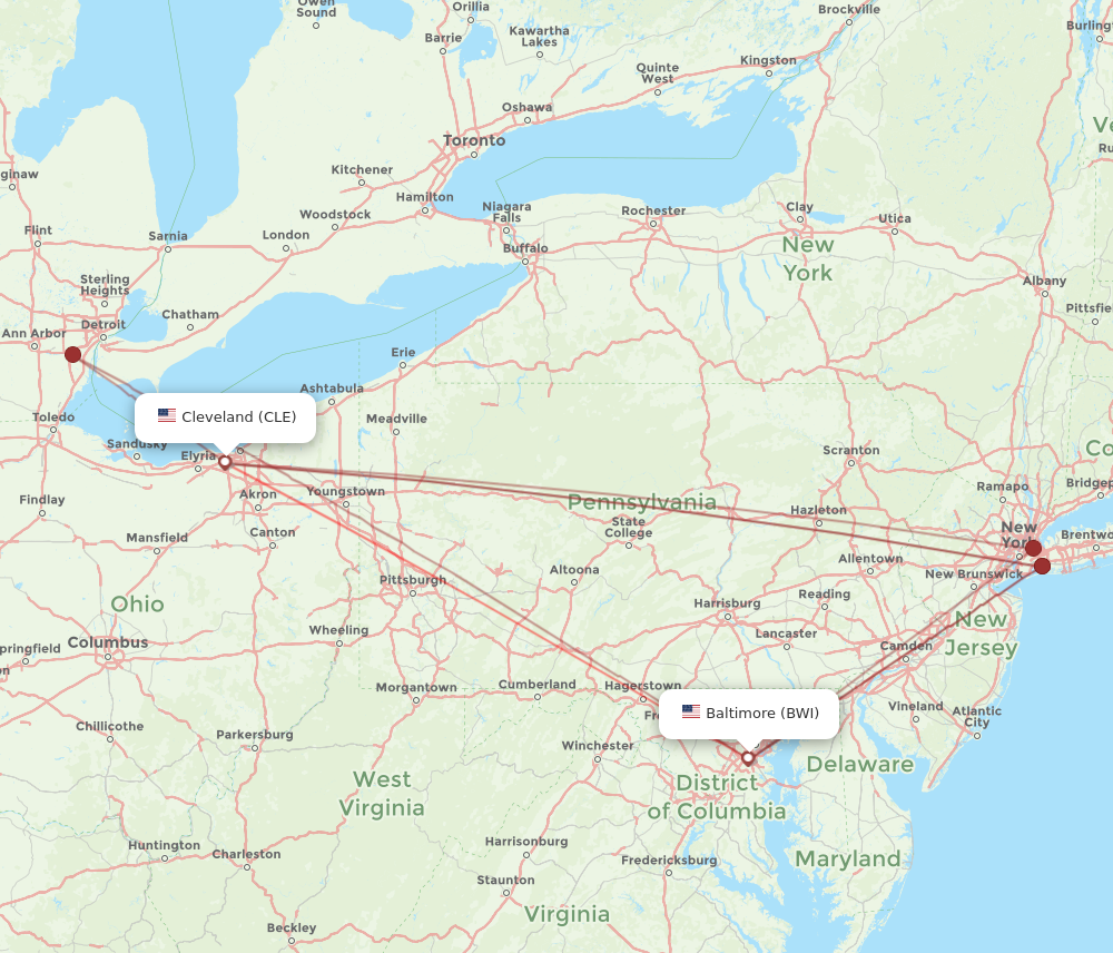 Flights from Cleveland to Baltimore CLE to BWI Flight Routes