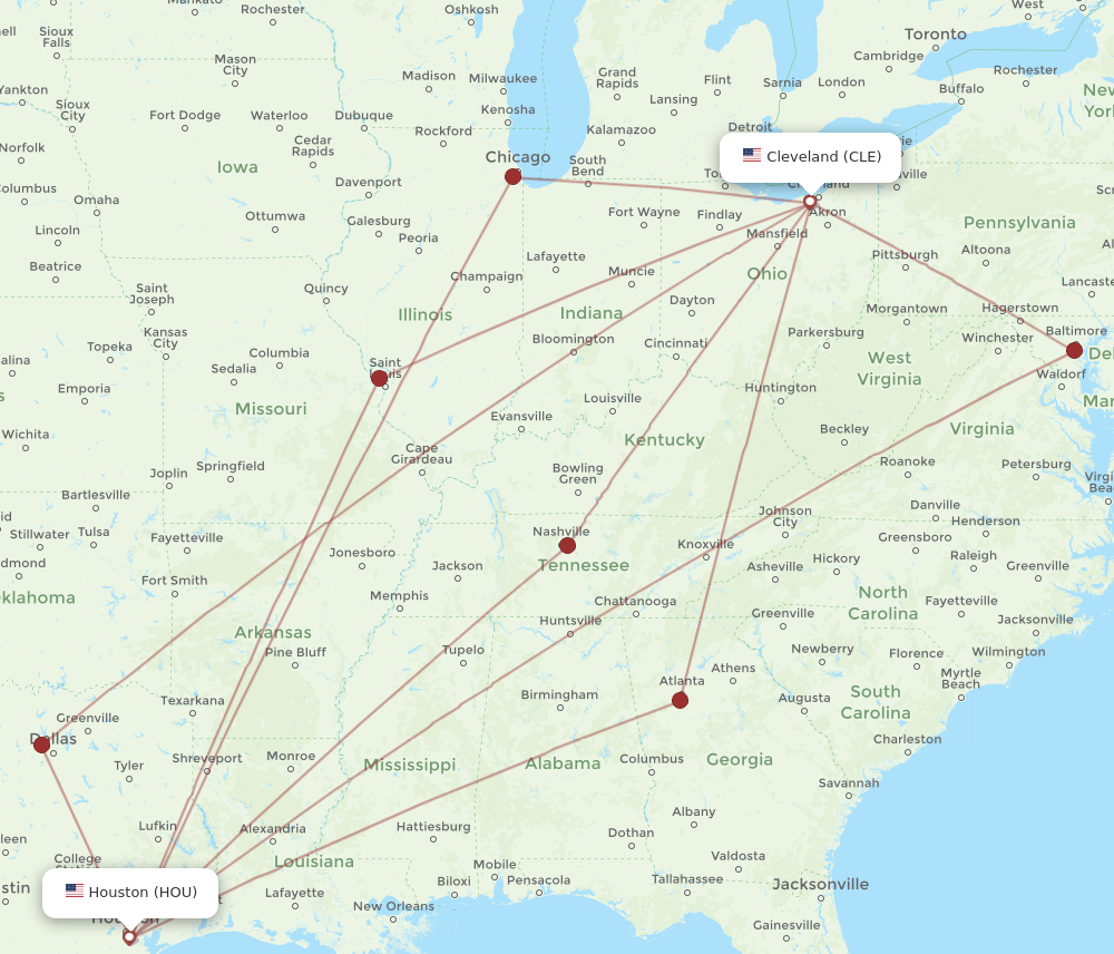 Flights from Cleveland to Houston CLE to HOU Flight Routes