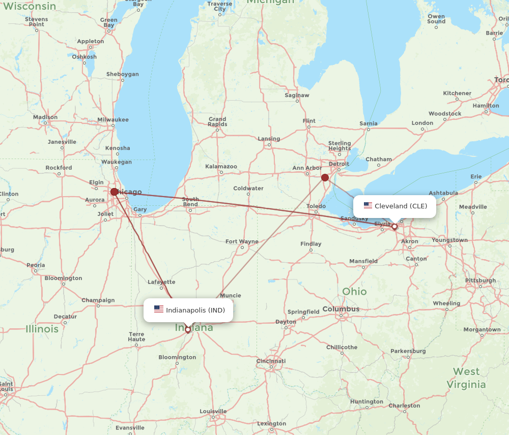 CLE to IND flights and routes map