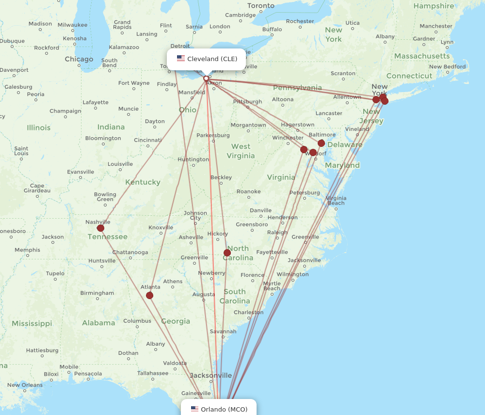 Flights from Cleveland to Orlando CLE to MCO Flight Routes