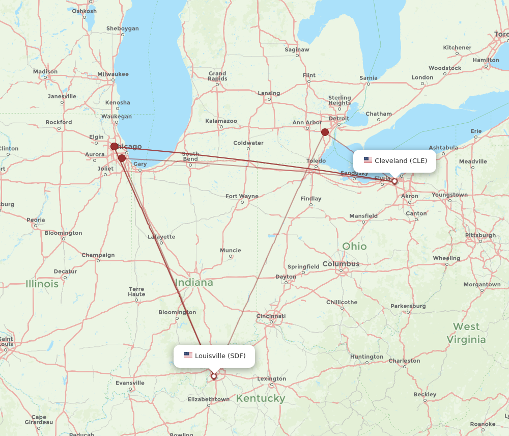 All Flight Routes From Cleveland To Louisville, CLE To SDF - Flight Routes