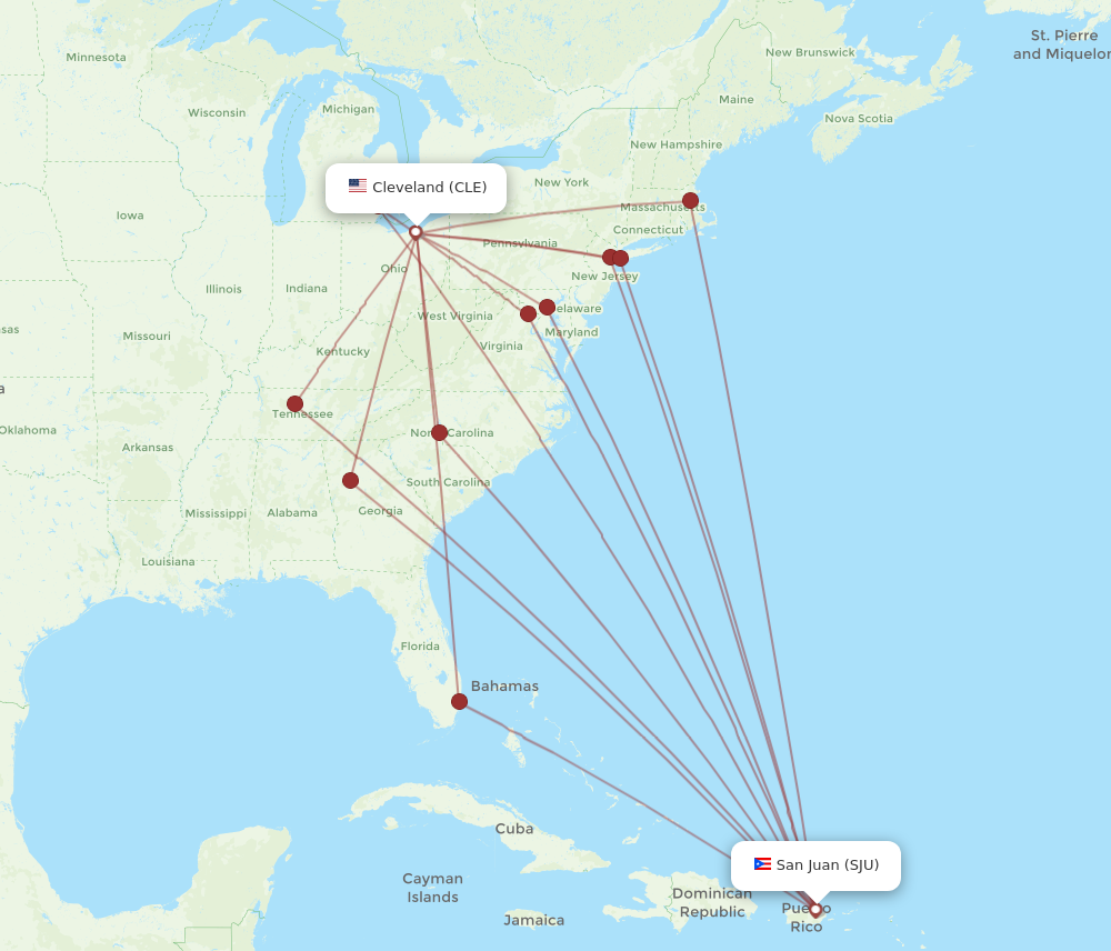 Flights from Cleveland to San Juan CLE to SJU Flight Routes