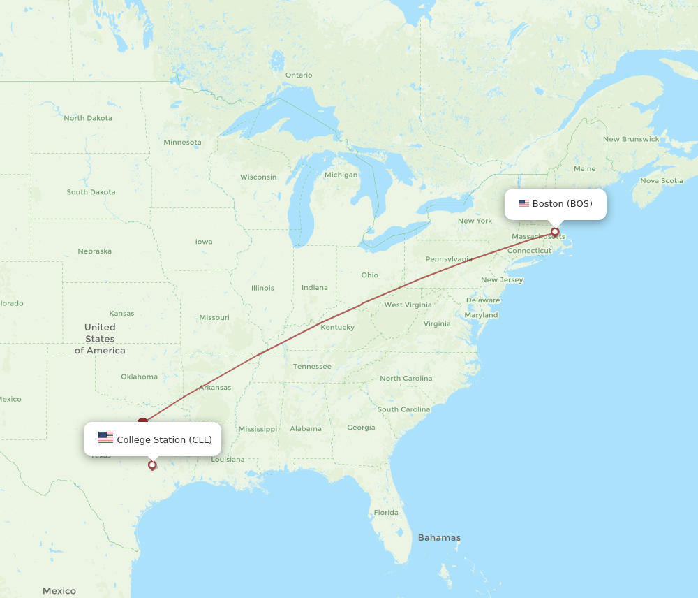 Flights from College Station to Boston CLL to BOS Flight Routes