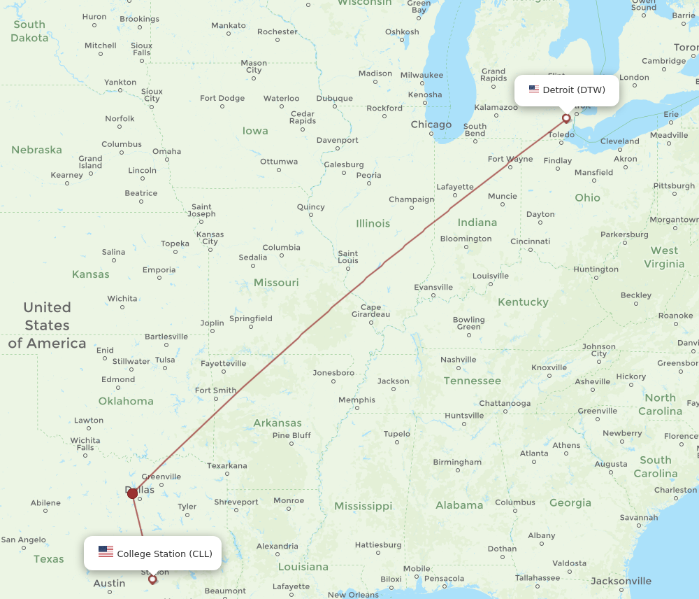 Flights from College Station to Detroit CLL to DTW Flight Routes