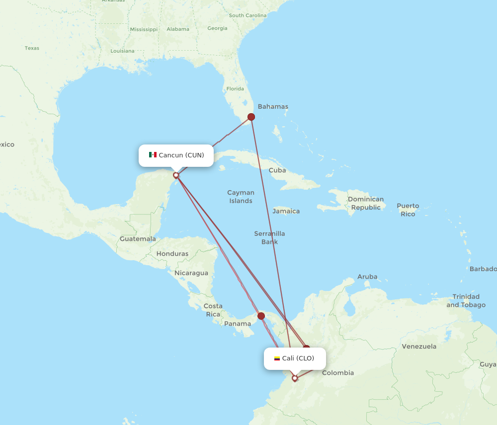 CLO to CUN flights and routes map