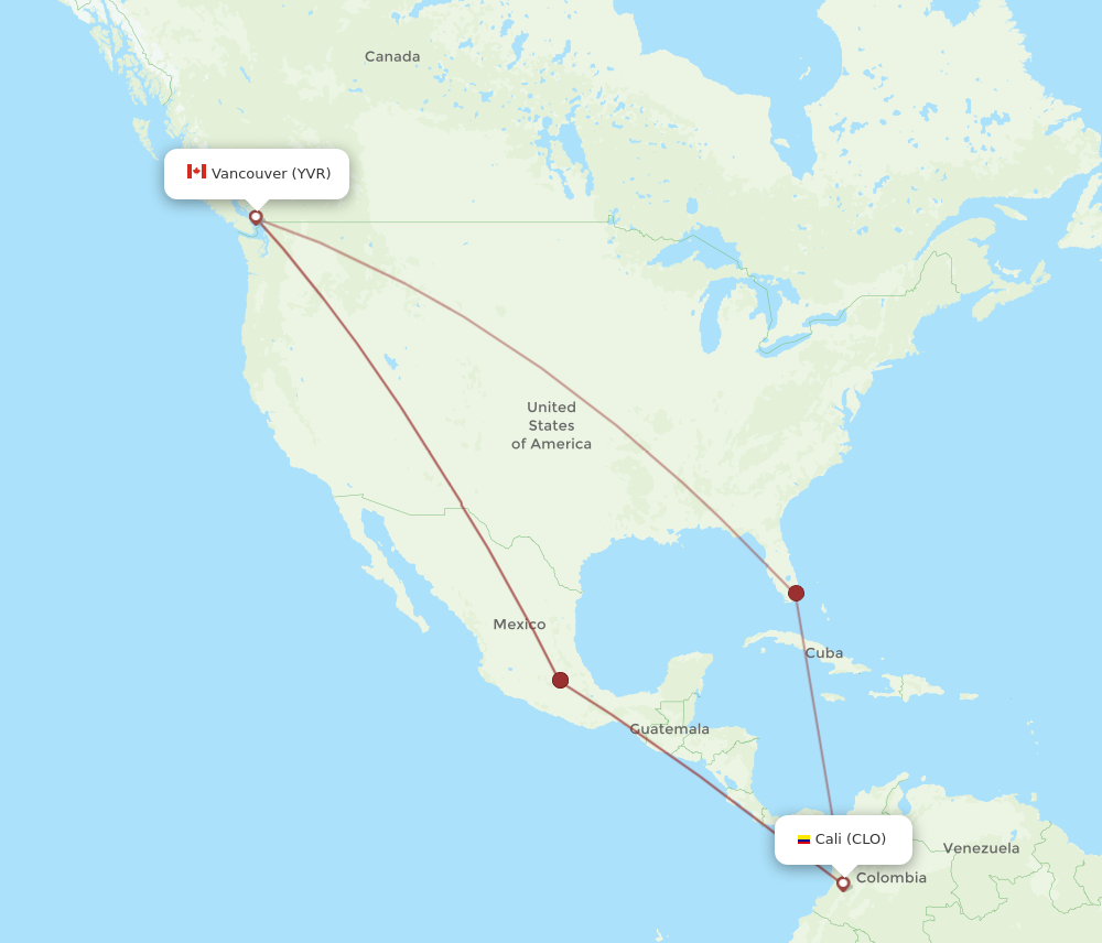 Flights from Cali to Vancouver CLO to YVR Flight Routes