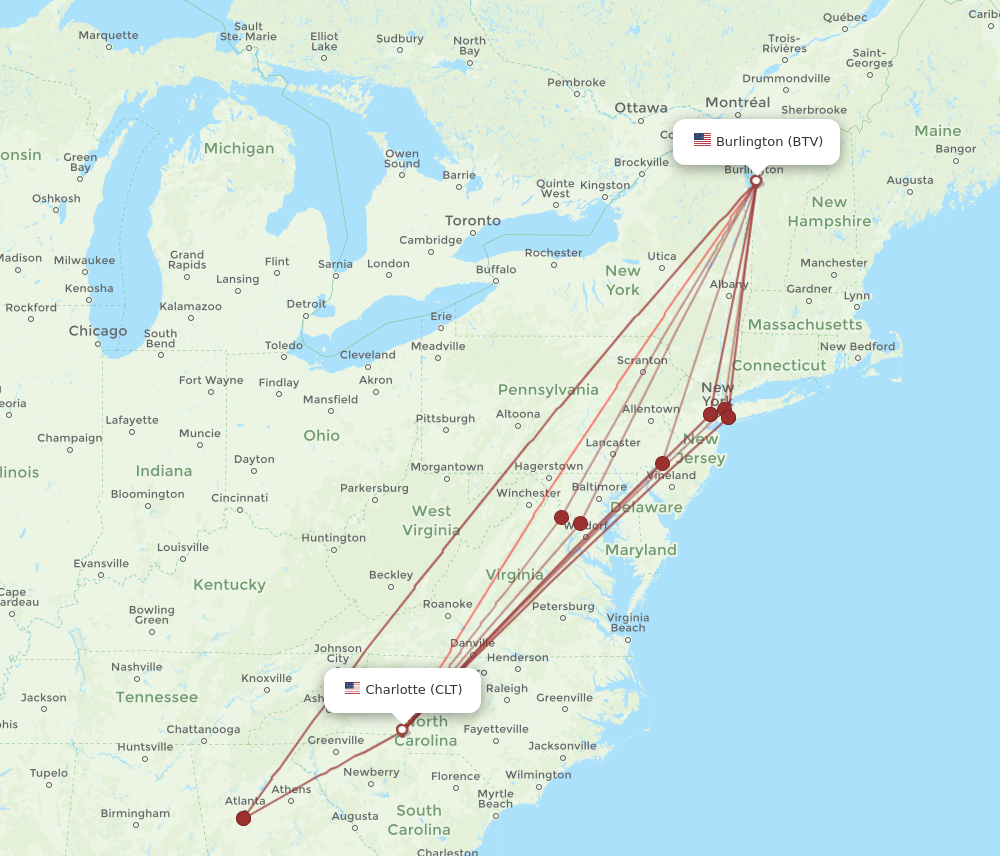 Flights from Charlotte to Burlington CLT to BTV Flight Routes