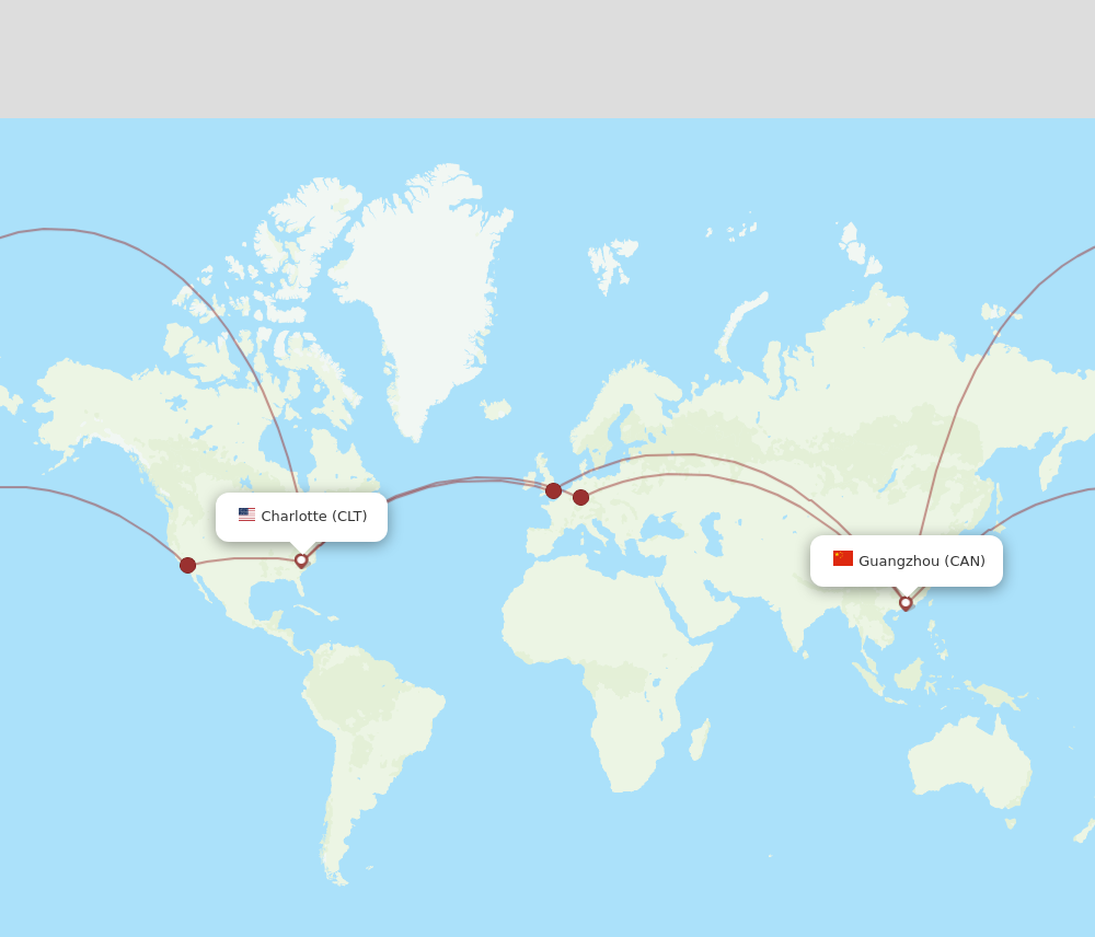 All flight routes from Charlotte to Guangzhou, CLT to CAN - Flight Routes