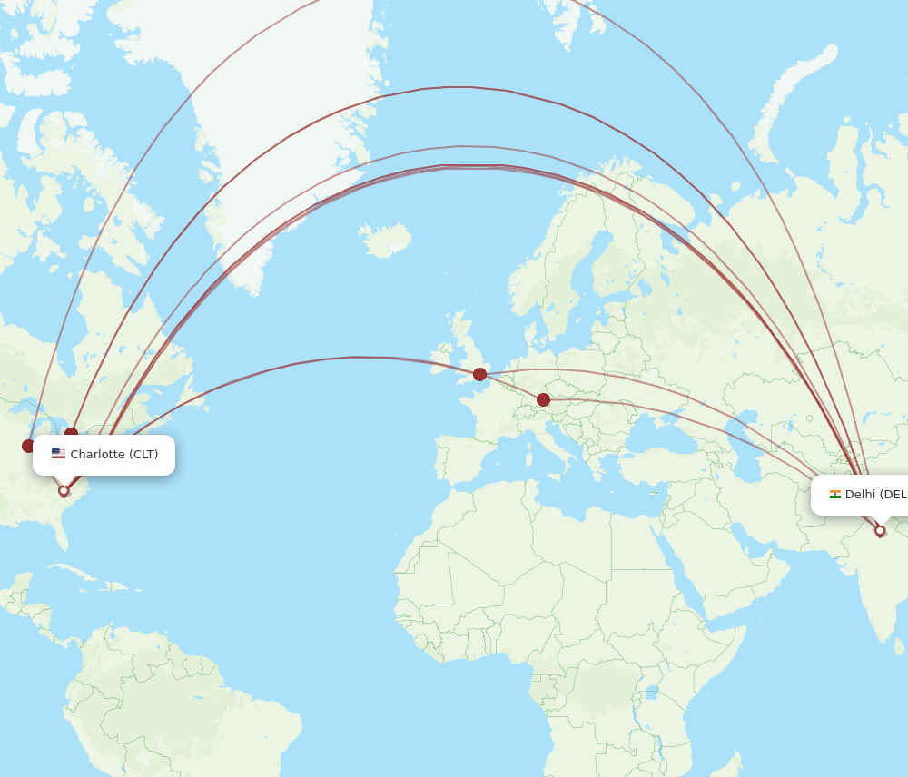 Flights from Charlotte to Delhi, CLT to DEL - Flight Routes