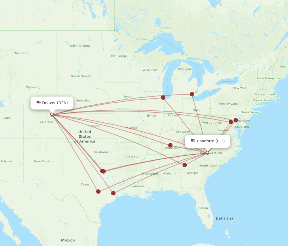 All flight routes from Charlotte to Denver, CLT to DEN - Flight Routes