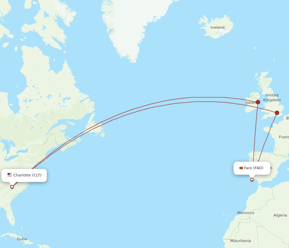 FAO to CLT flights and routes map