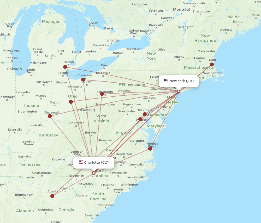 Flights from Charlotte to New York, CLT to JFK - Flight Routes