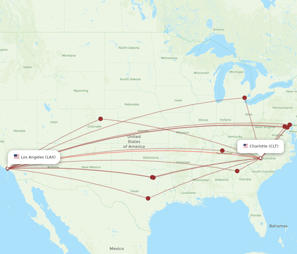 All flight routes from Charlotte to Los Angeles, CLT to LAX - Flight Routes