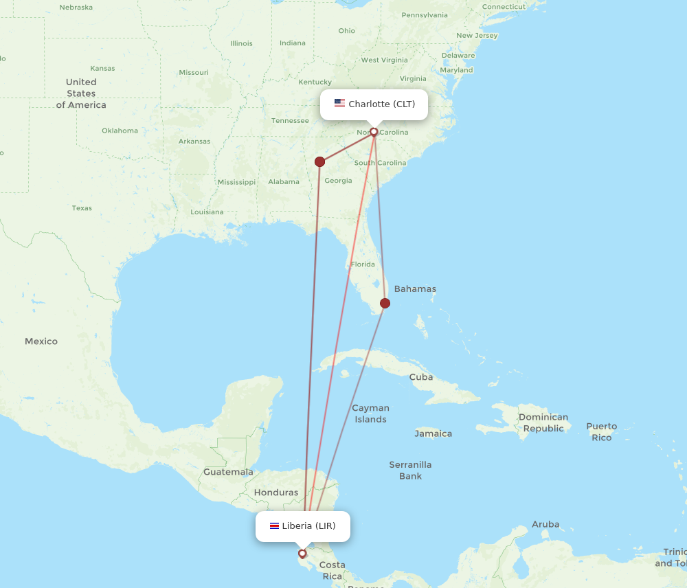 Flights from Charlotte to Guanacaste CLT to LIR Flight Routes