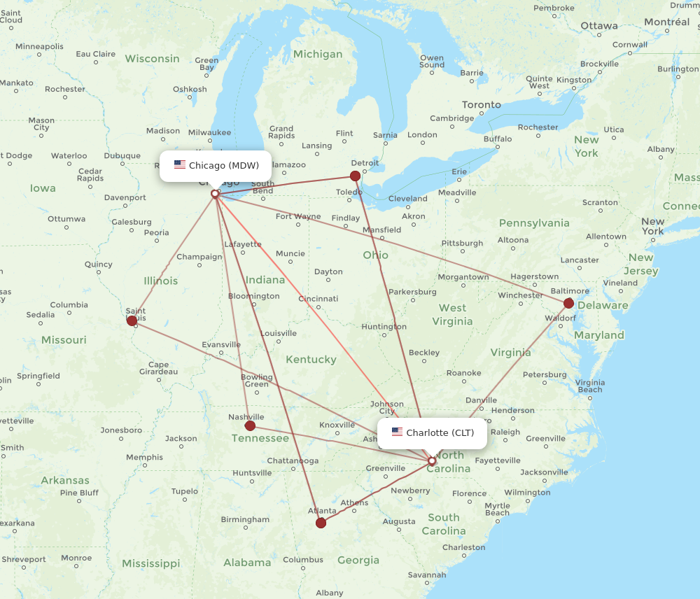 Flights from Charlotte to Chicago CLT to MDW Flight Routes