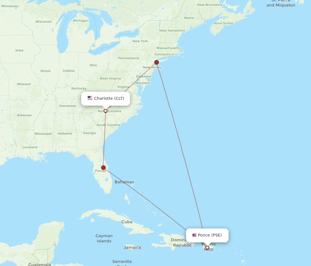 All flight routes from Charlotte to Ponce, CLT to PSE - Flight Routes