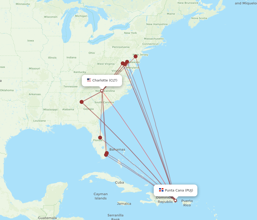 Flights from Charlotte to Punta Cana CLT to PUJ Flight Routes