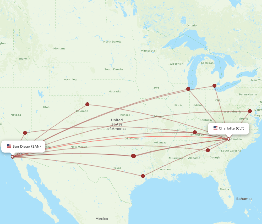 All flight routes from Charlotte to San Diego, CLT to SAN - Flight Routes