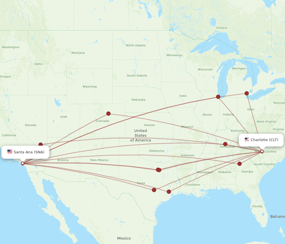 All flight routes from Charlotte to Santa Ana, CLT to SNA - Flight Routes