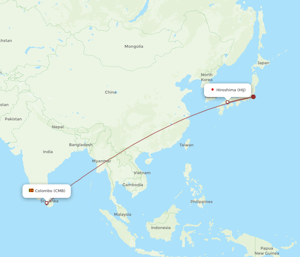 Flights from Colombo to Hiroshima CMB to HIJ Flight Routes