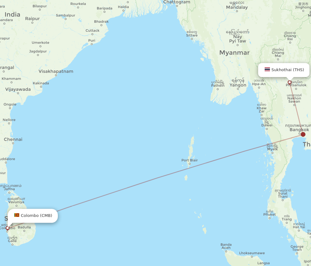 All flight routes from Colombo to Sukhothai, CMB to THS - Flight Routes