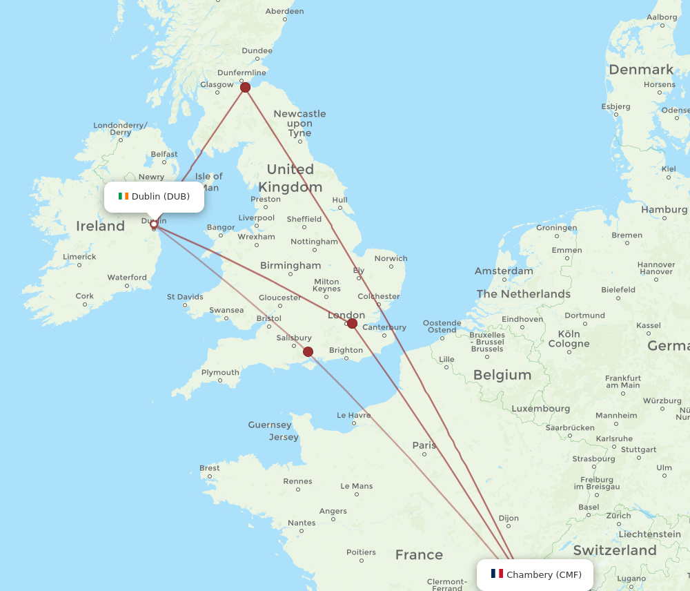 Flights from Chambery to Dublin CMF to DUB Flight Routes