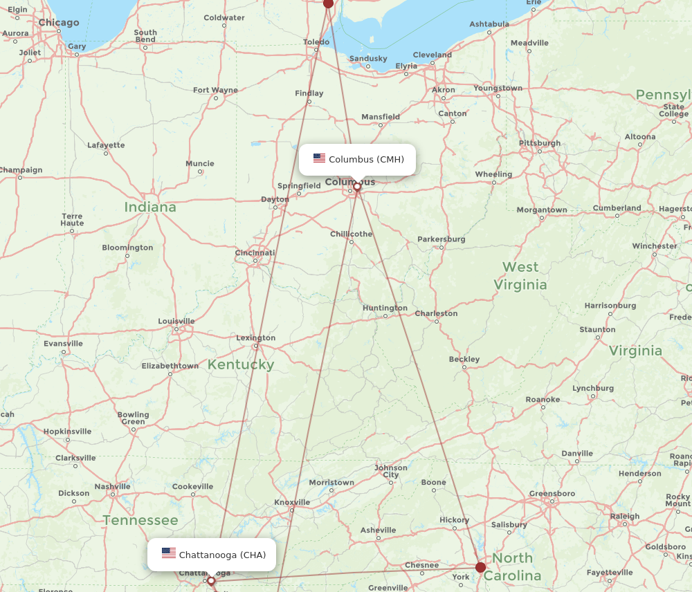 Flights from Columbus to Chattanooga CMH to CHA Flight Routes