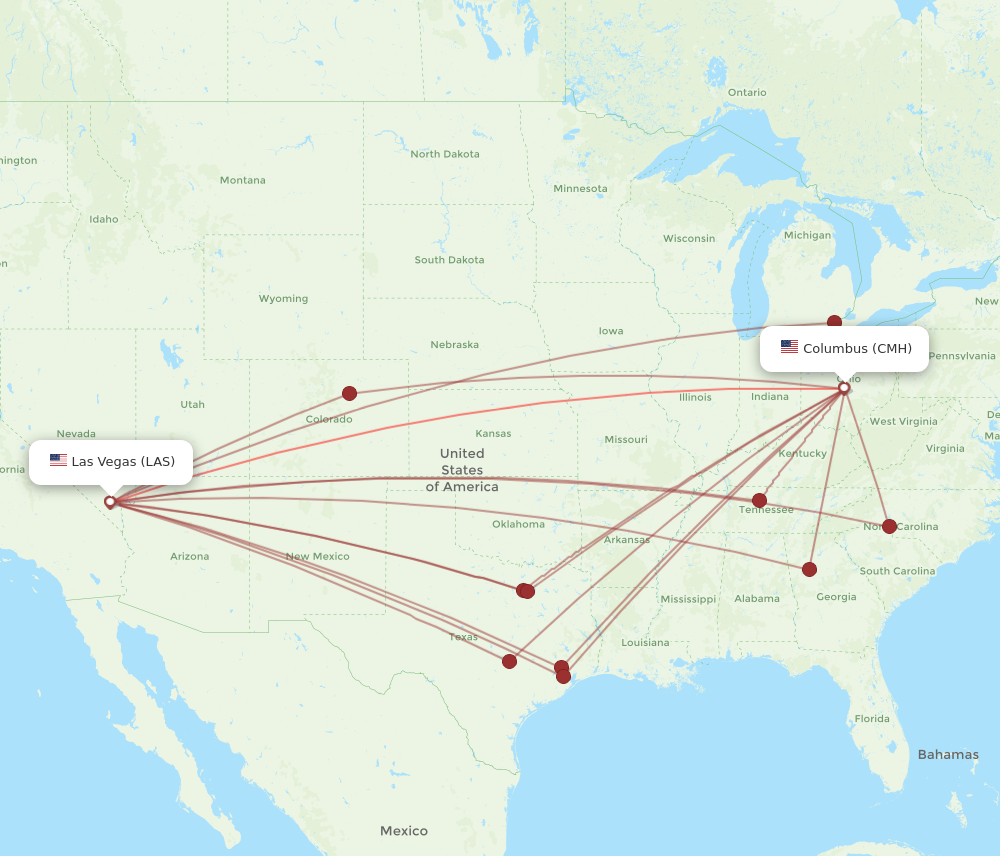 Flights from Columbus to Las Vegas CMH to LAS Flight Routes