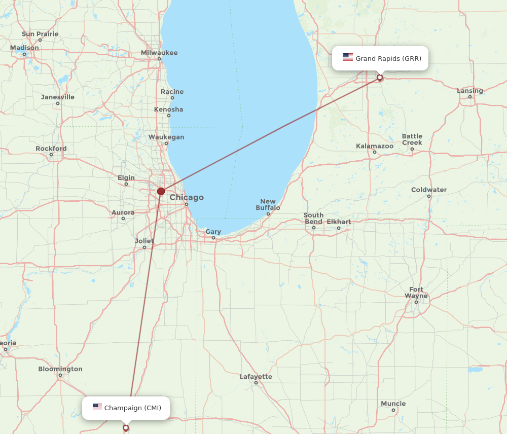 Flights from Champaign to Grand Rapids CMI to GRR Flight Routes