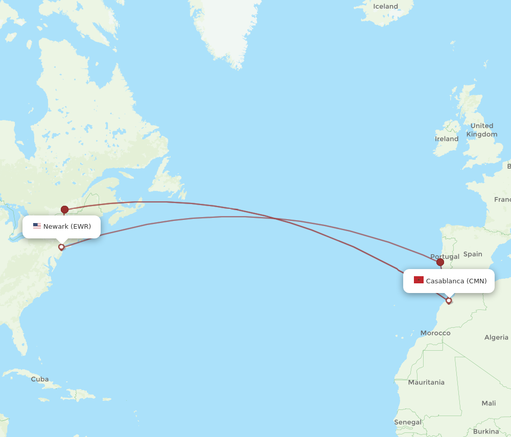 Flights from Casablanca to New York CMN to EWR Flight Routes