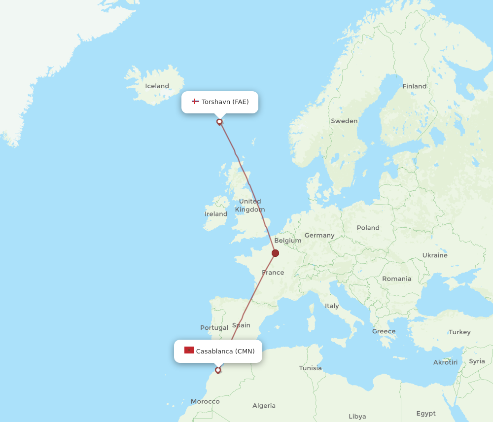 All Flight Routes From Casablanca To Faroe Islands Cmn To Fae Flight Routes 6574