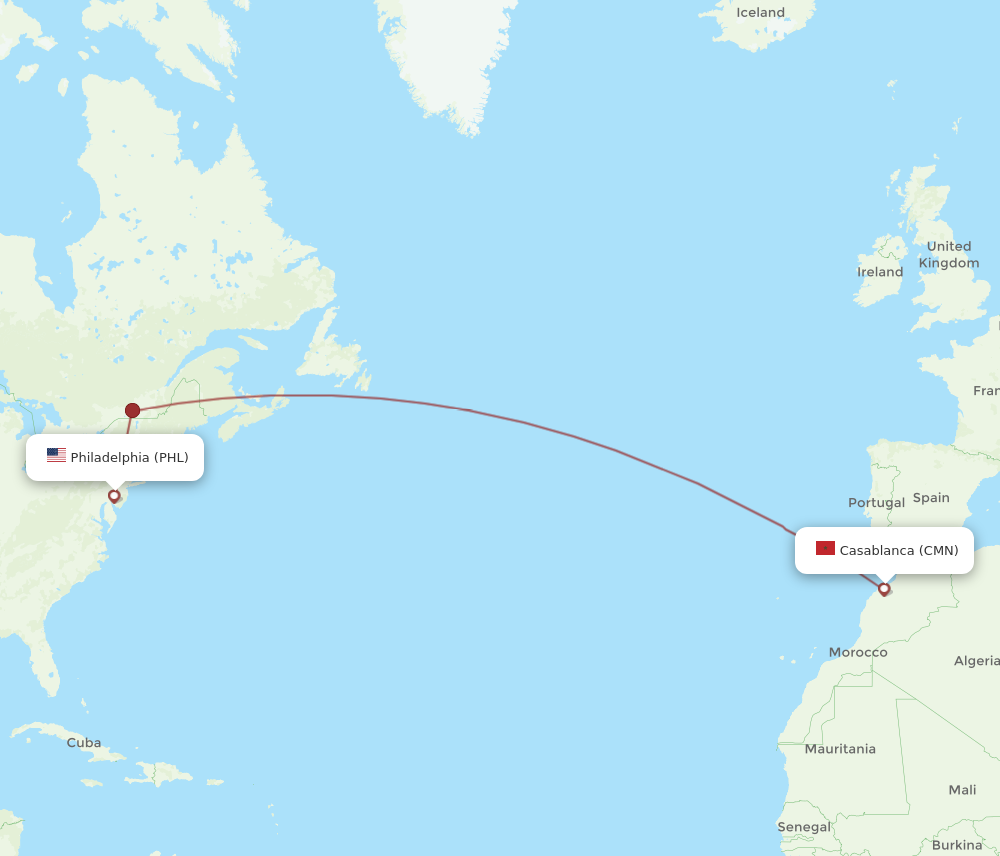 Flights from Casablanca to Philadelphia CMN to PHL Flight Routes