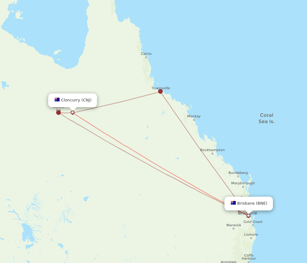 Flights from Cloncurry to Brisbane, CNJ to BNE - Flight Routes