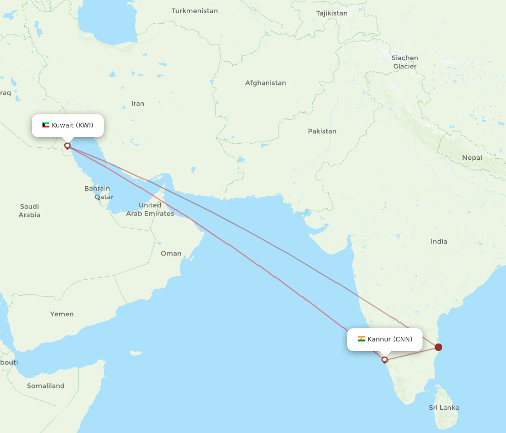 Flights from Kannur to Kuwait CNN to KWI Flight Routes