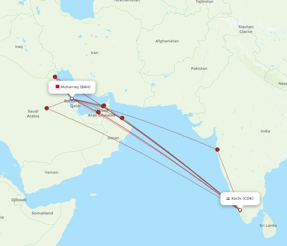 All Flight Routes From Kochi To Bahrain, COK To BAH - Flight Routes