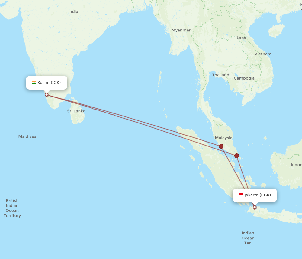 COK to CGK flights and routes map