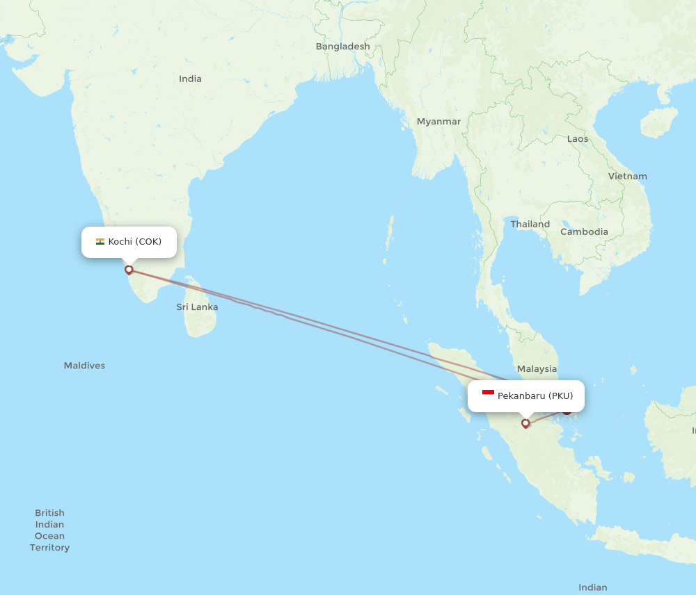 COK to PKU flights and routes map