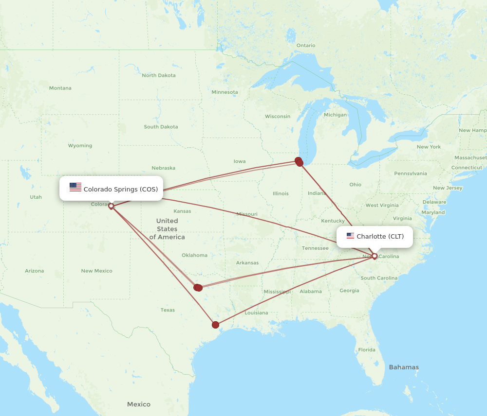 Flights from Colorado Springs to Charlotte COS to CLT Flight Routes