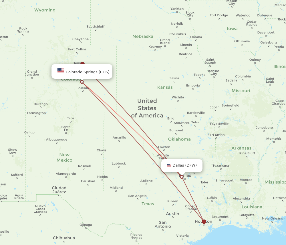 Flights from Colorado Springs to Dallas COS to DFW Flight Routes