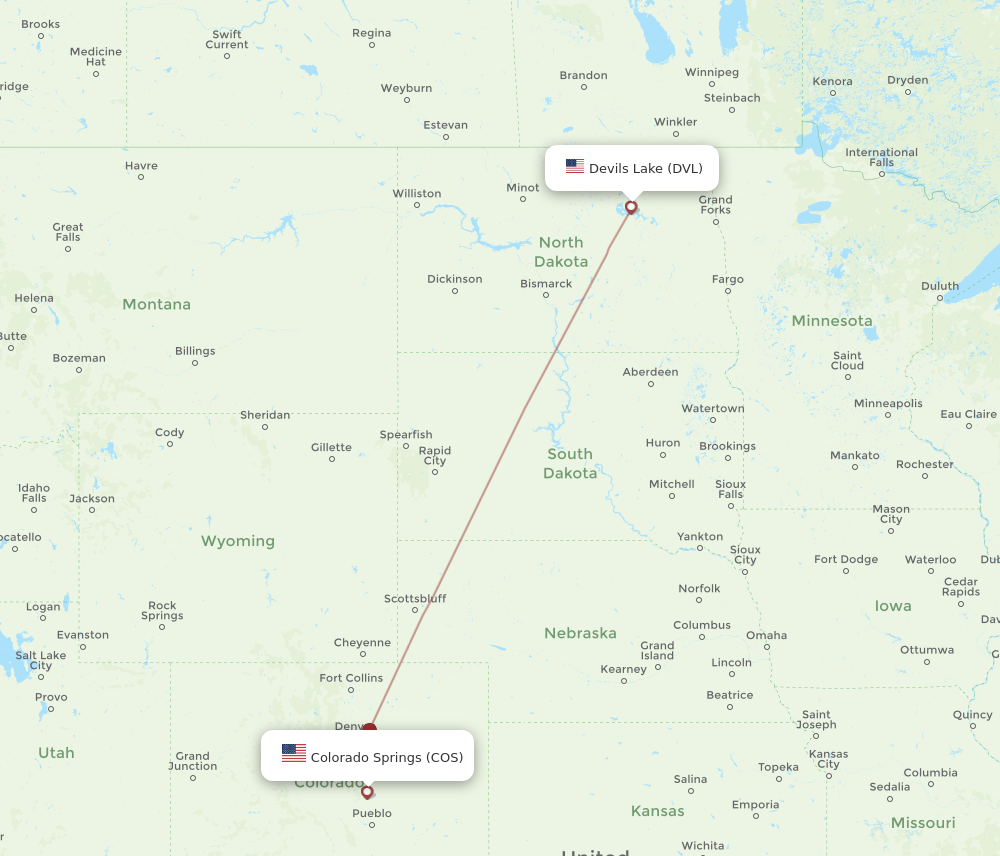 Flights from Colorado Springs to Devils Lake, COS to DVL - Flight Routes