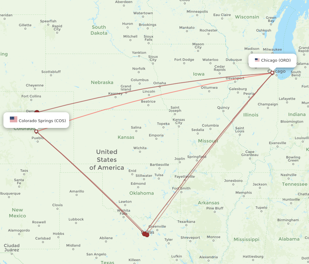 Flights from Colorado Springs to Chicago COS to ORD Flight Routes