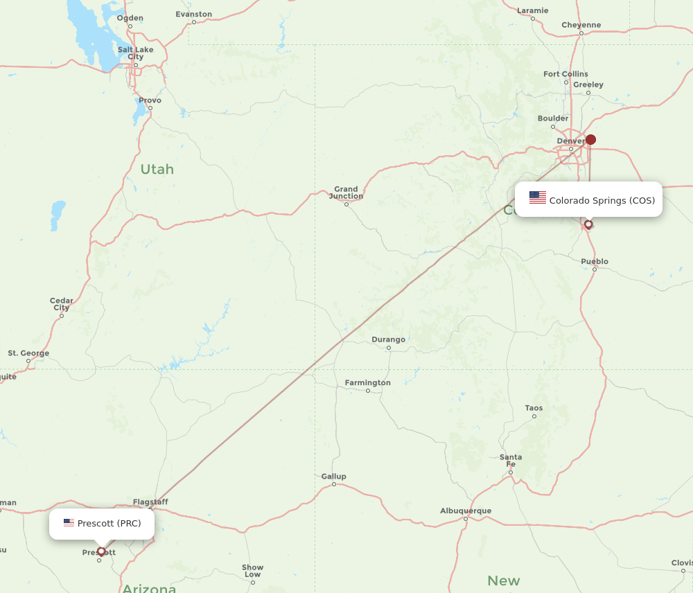 Flights from Colorado Springs to Prescott COS to PRC Flight Routes