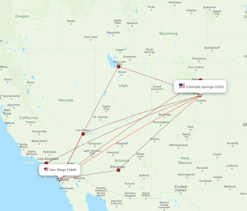 Flights from Colorado Springs to San Diego COS to SAN Flight Routes