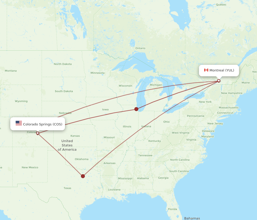 Flights from Colorado Springs to Montreal, COS to YUL - Flight Routes