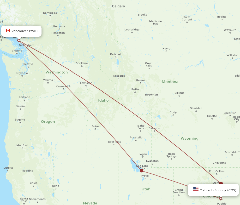 Flights from Colorado Springs to Vancouver COS to YVR Flight Routes