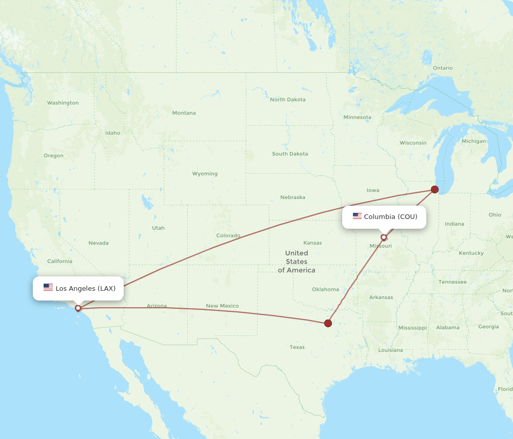 Flights from Columbia to Los Angeles COU to LAX Flight Routes